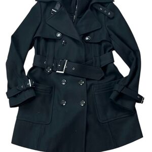 Calvin klein black pea coat Women's Black Double-Breasted Trench Coat